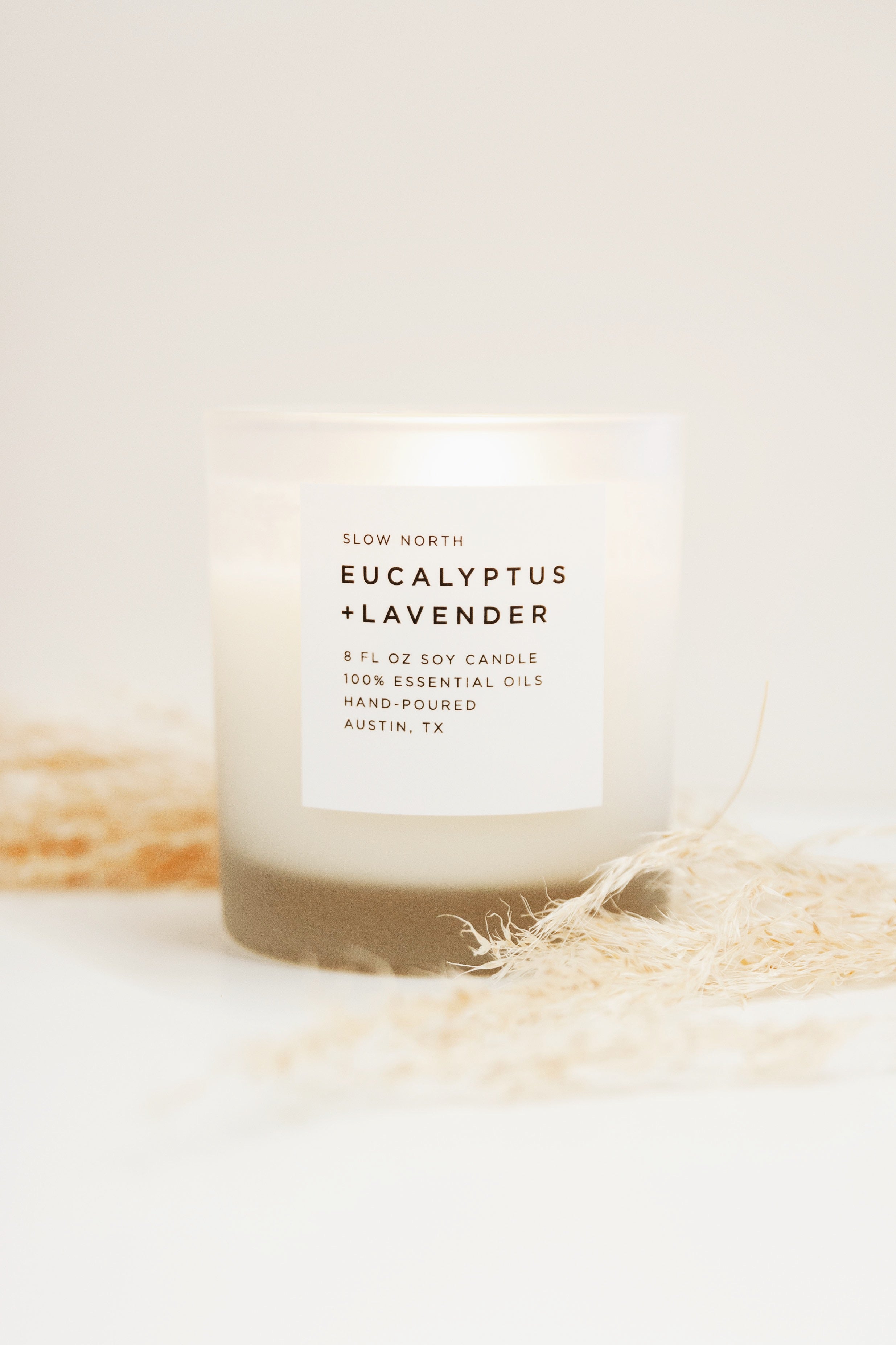 Soy wax candle in 8 ounce clear frosted tumbler by Slow North